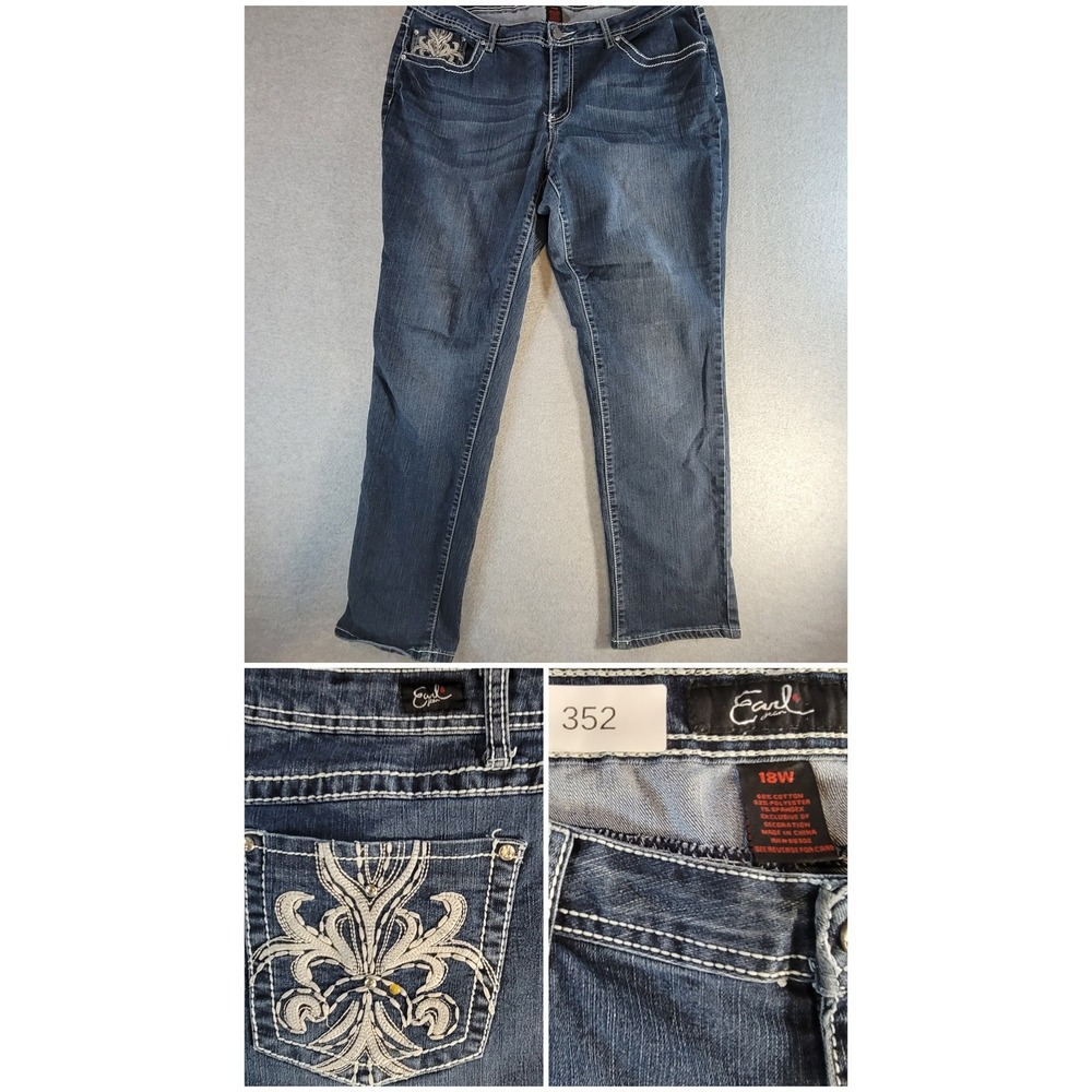 Earl Jean Skinny Jeans Womens 18W Dark Wash Embroidered Rhinestone Stretch Denim